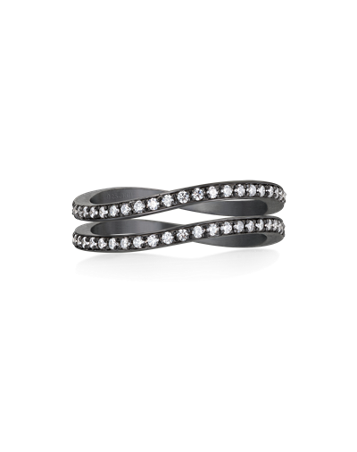 Flot sort rhodineret sterlingsølv ring med hvide zirkoner